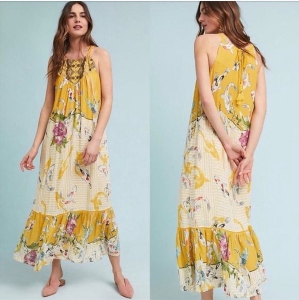 Anthropologie One September Paradiso Maxi Dress Koi Fish Print size S